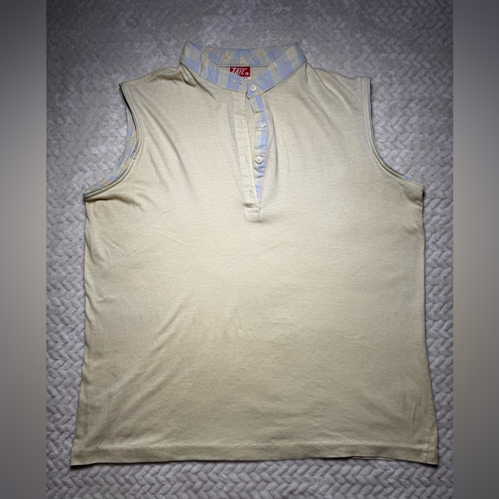 Vintage Tail Ladies Sleeveless Athletic Tank Yellow Pastel Plaid Trim Large Golf